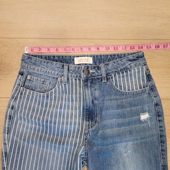 Cutoff Ankle Cropped Distressed Denim Striped Jeans Retro 90s - Picture 6 of 10